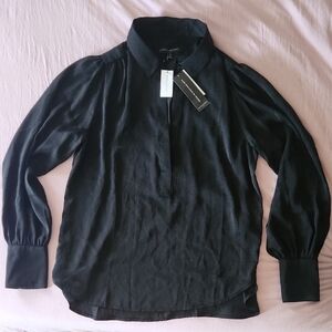 Banana Republic Black Long Sleeve Polo Blouse